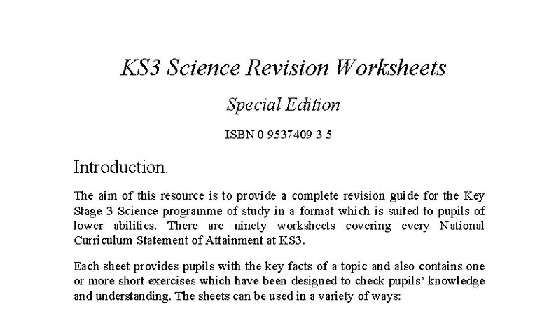 KS3 Science Revision Worksheets: Special Edition for Year 7 - Studocu