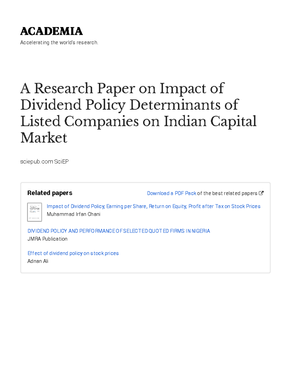 A Research Paper on Impact of dividend policy determinants of listed ...