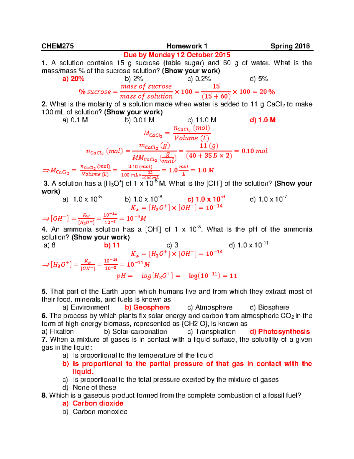 CHEM275 Homework 1 Solutions for Spring 2016 - Studocu