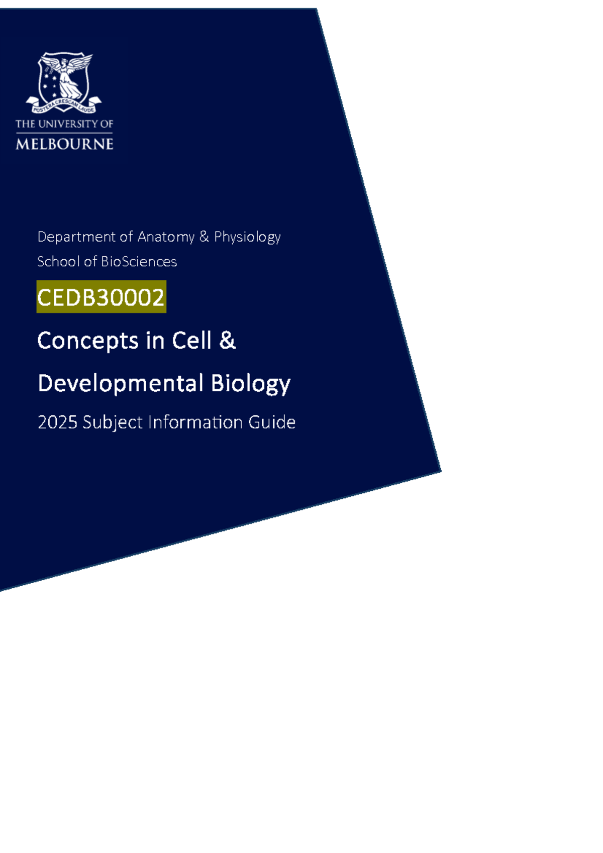 SBS CEDB30002 Concepts in Cell Developmental Biology 2025 Subject Guide ...