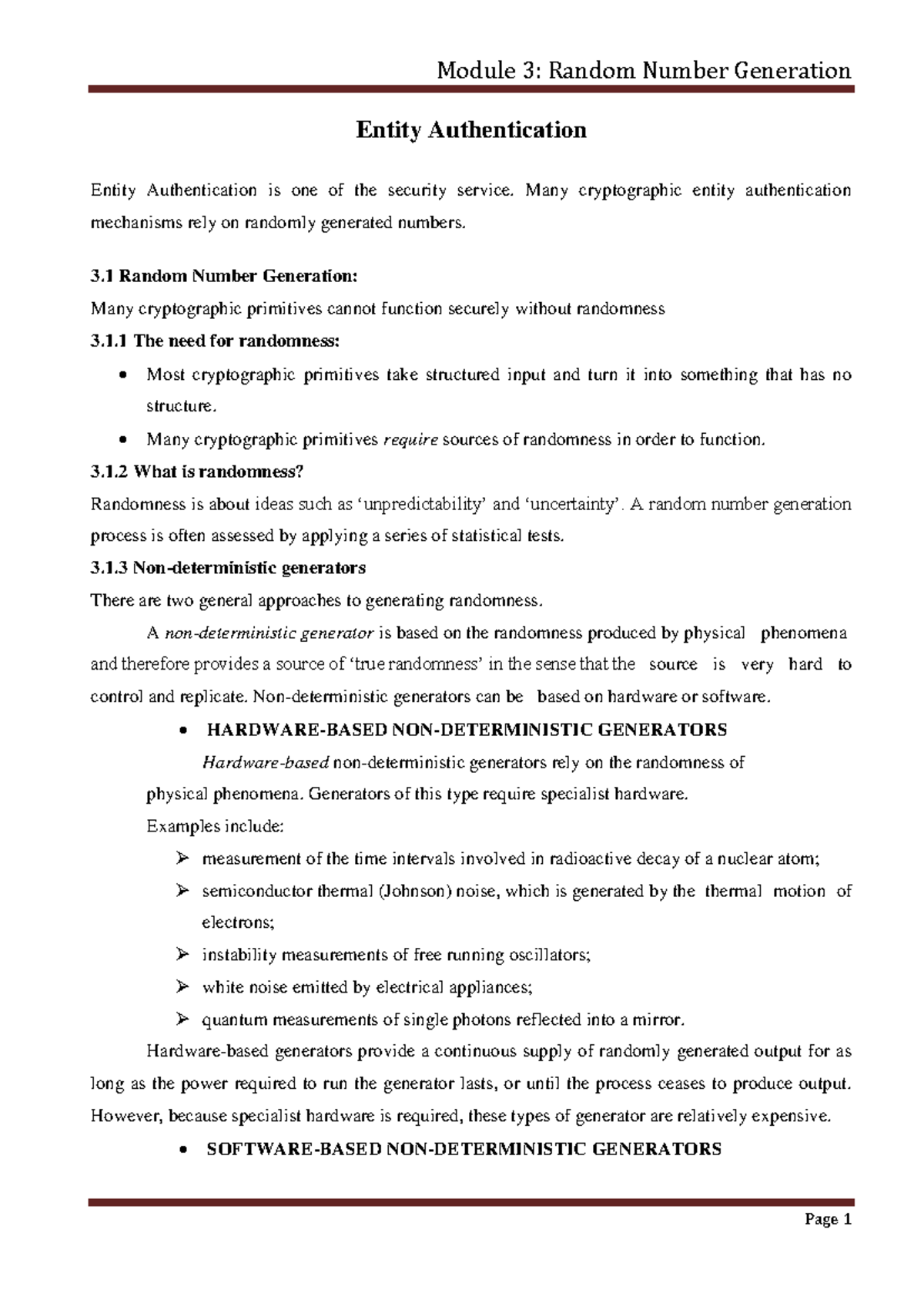 Module 3: Random Number Generation & Entity Authentication Notes - Studocu