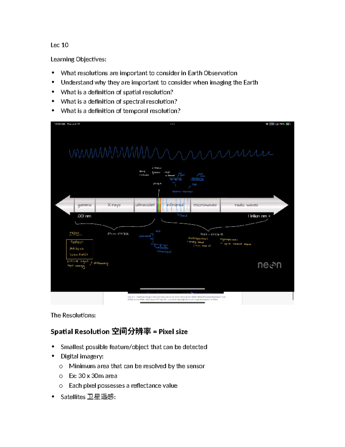 Cons 127 Lec 10: Key Resolutions in Earth Observation - Studocu