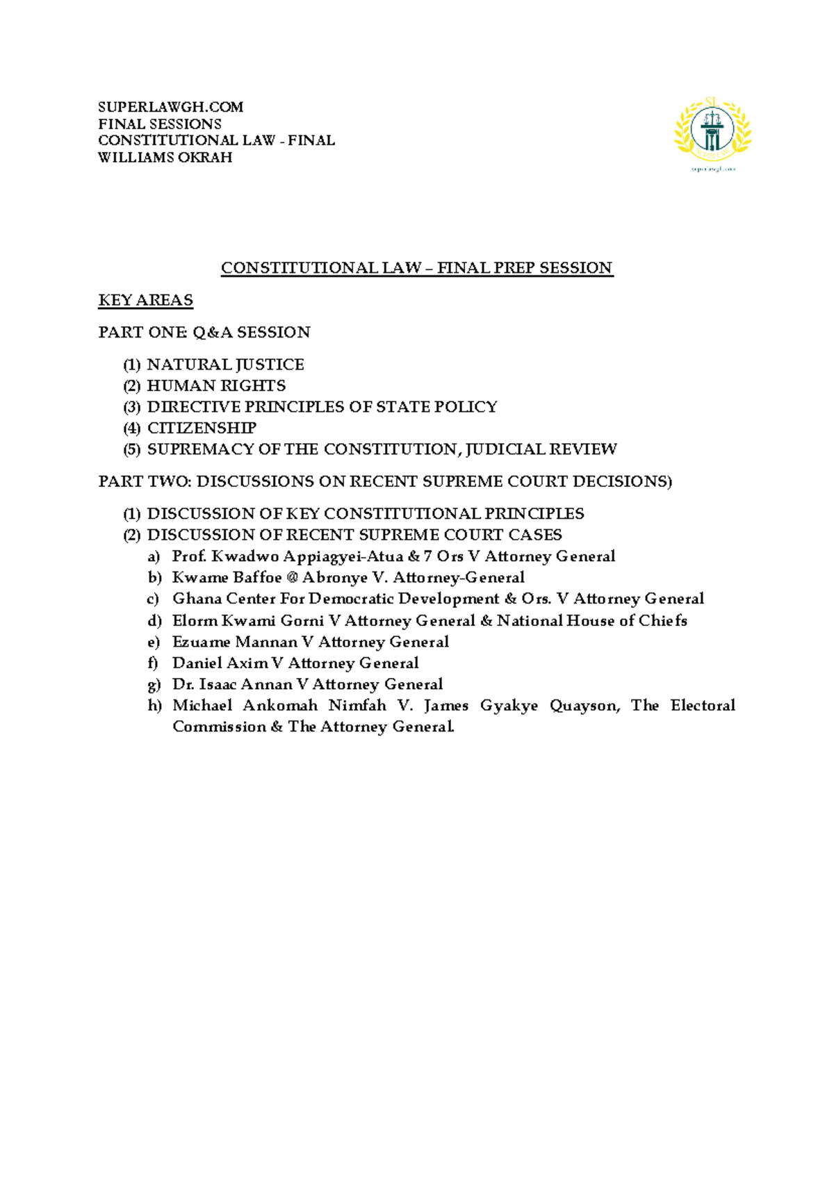 Constitutional LAW Final Sessions - FINAL SESSIONS CONSTITUTIONAL LAW ...