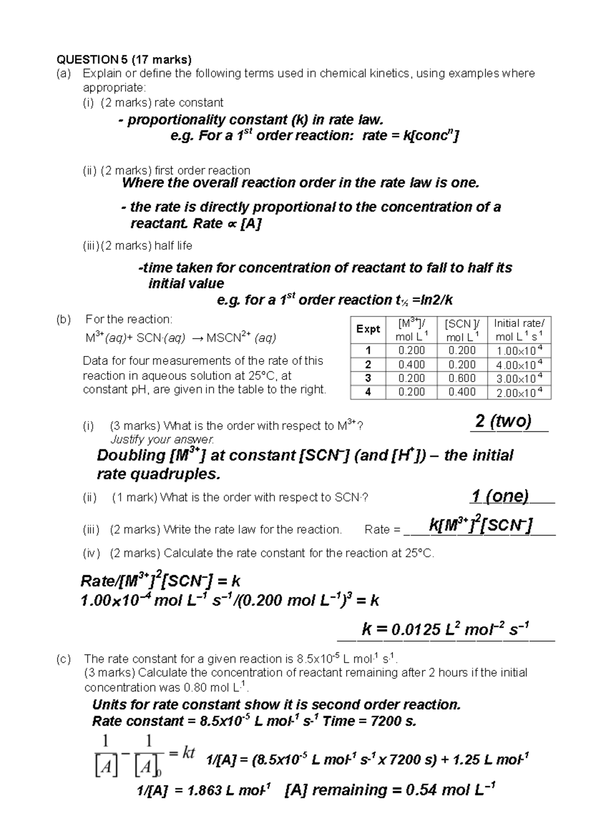 Chemical Kinetics Practice Questions Answers - Block 3 - 2017 - Studocu