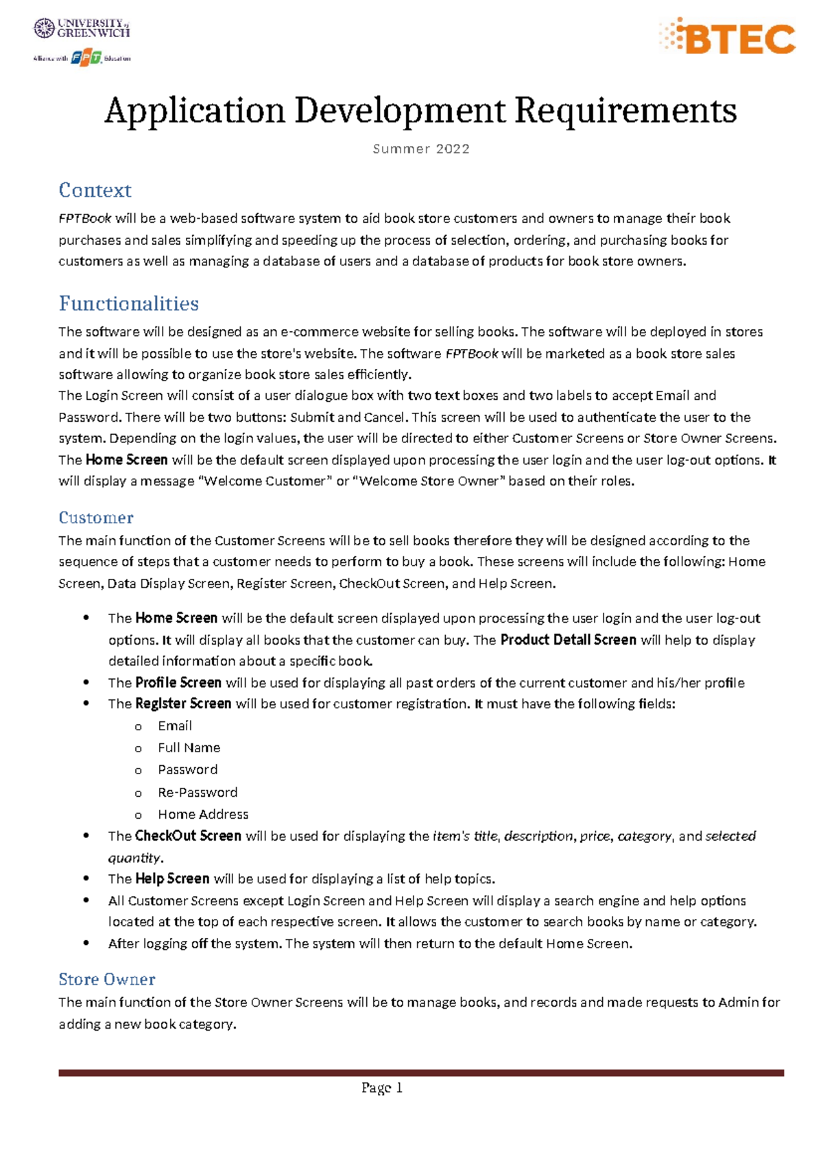 Application Development Requirements Summer 2022 - Application ...