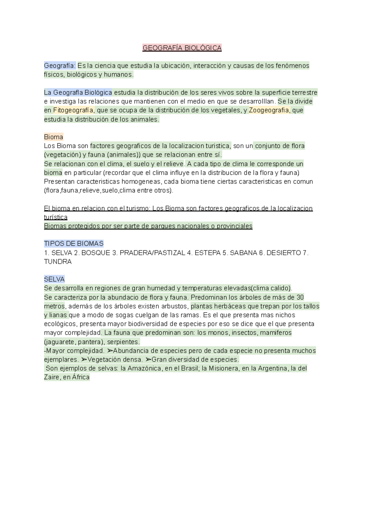 GEOG 101: Biogeografía y Tipos de Biomas en el Turismo - Studocu