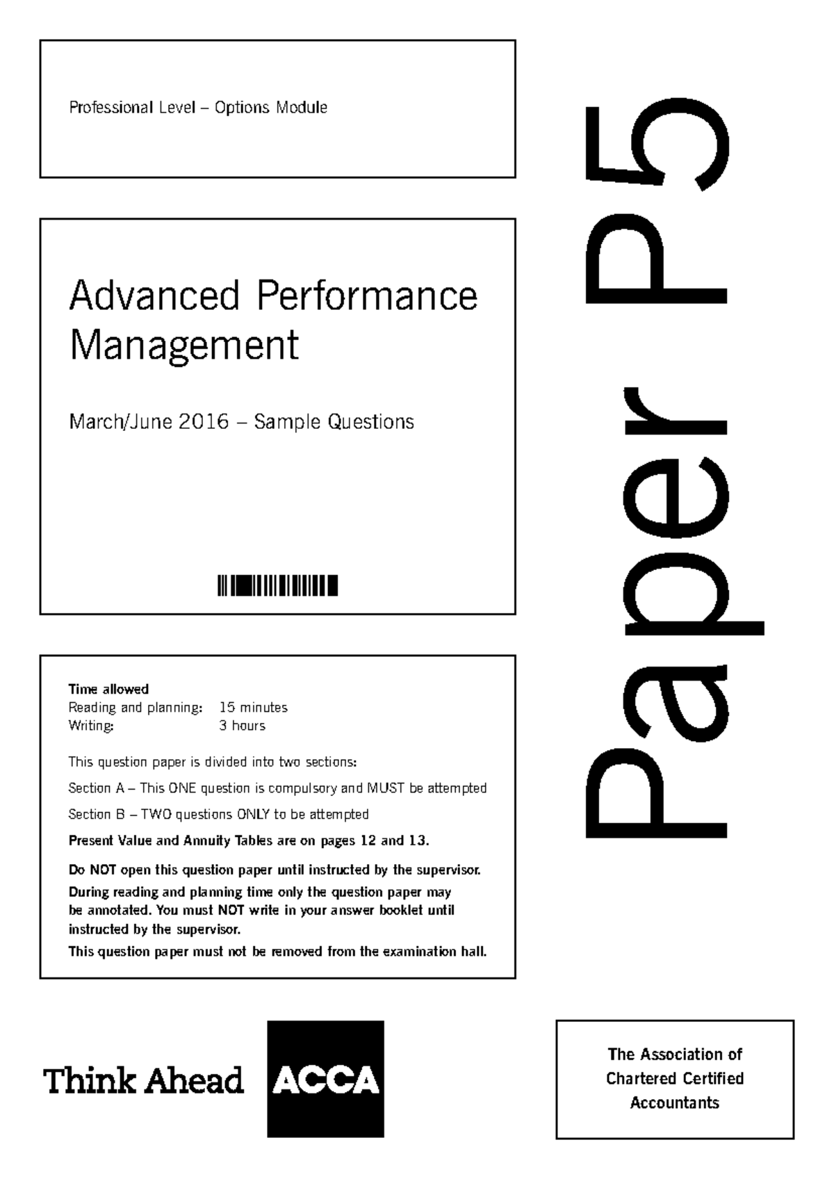 MJ2016-APM-Advanced Performance Management Sample Questions - Studocu