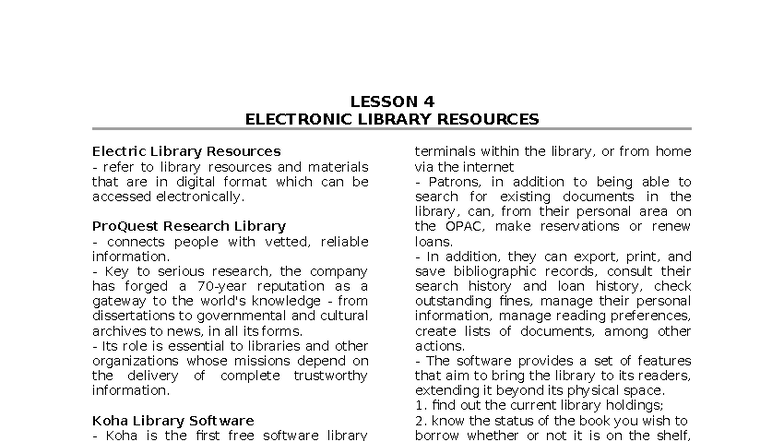 Lesson 4 - Electronic Library Resources - LESSON 4 ELECTRONIC LIBRARY ...