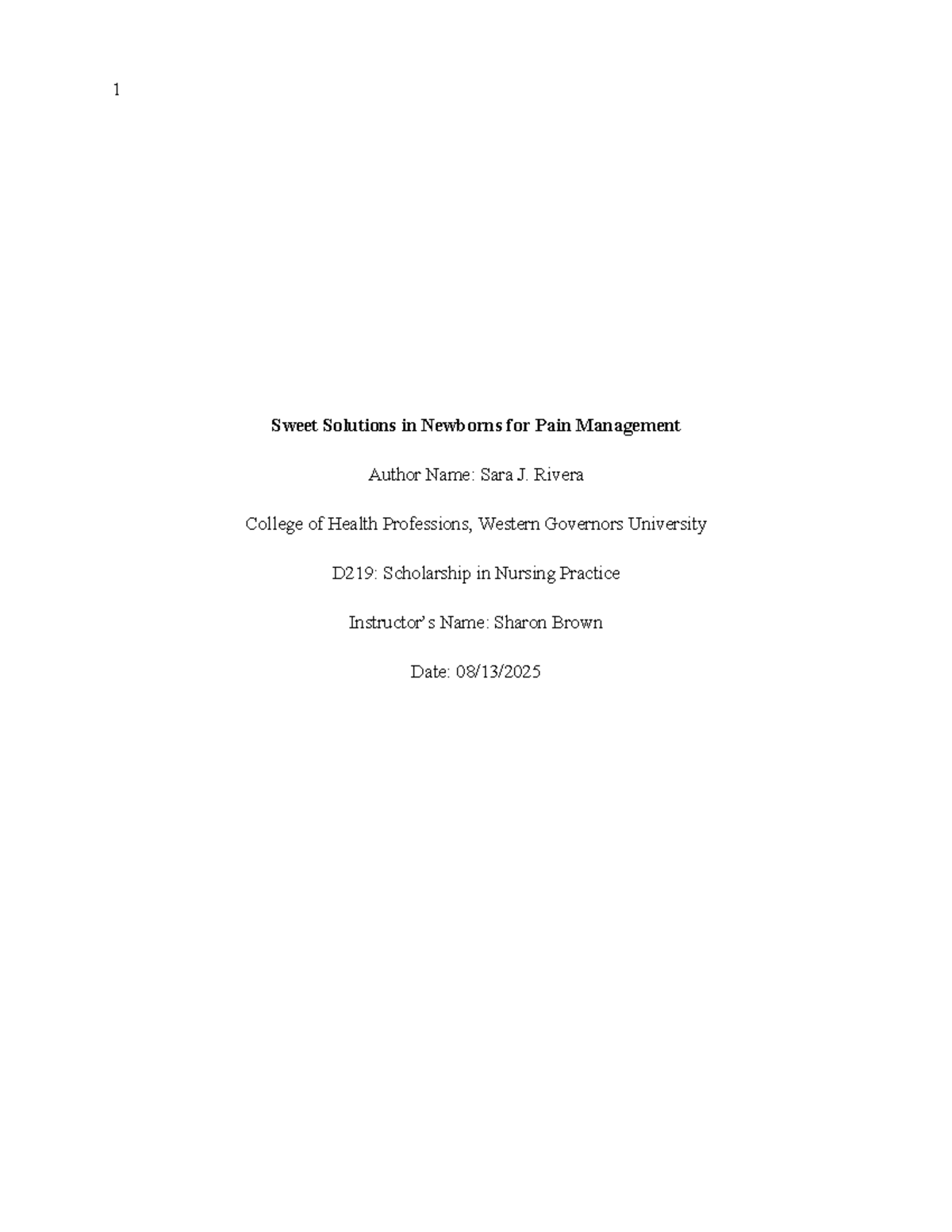 D219: Sweet Solutions for Neonatal Pain Management Research Paper - Studocu