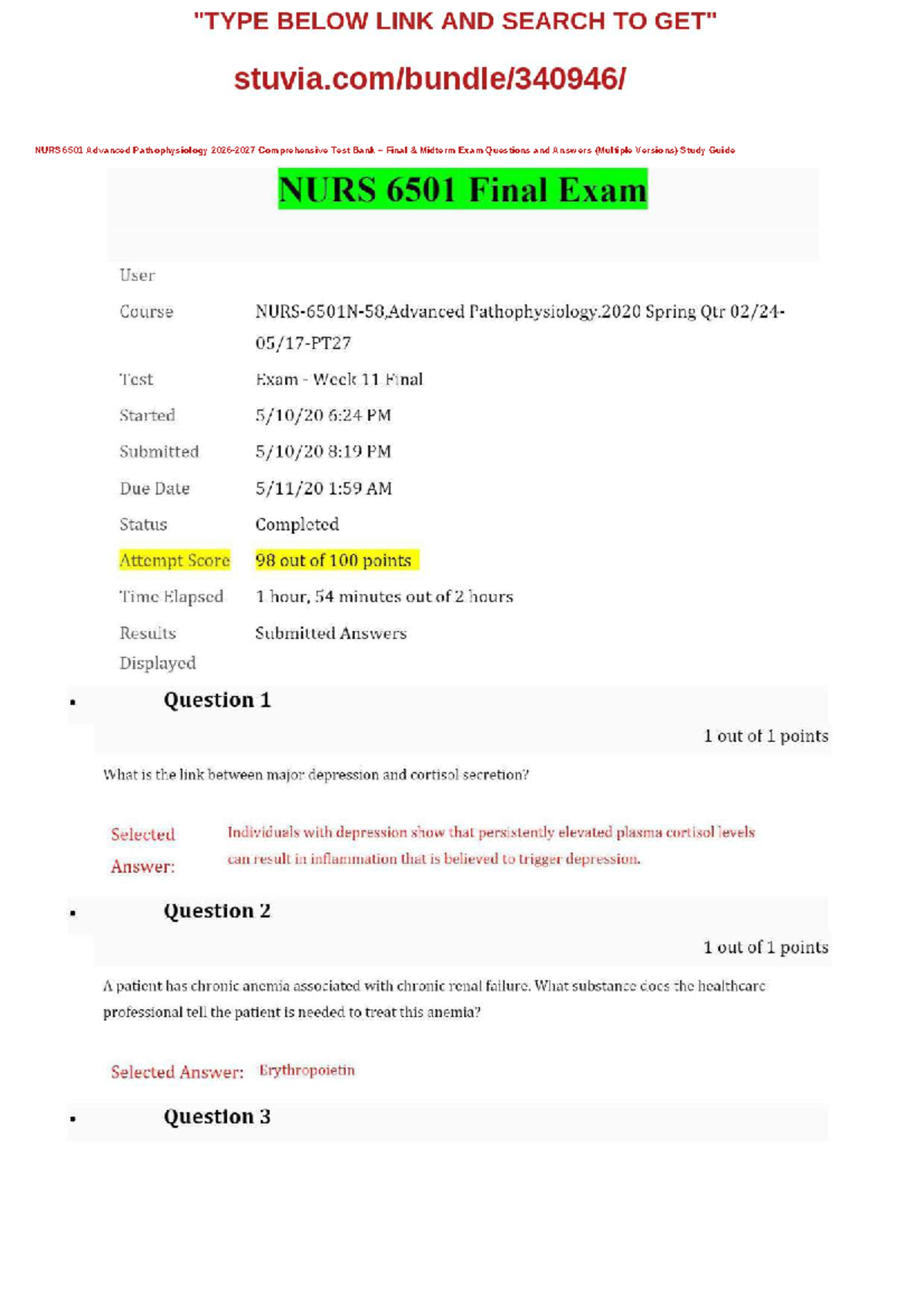 NURS 6501 Advanced Pathophysiology Final & Midterm Exam Q&A Study Guide ...