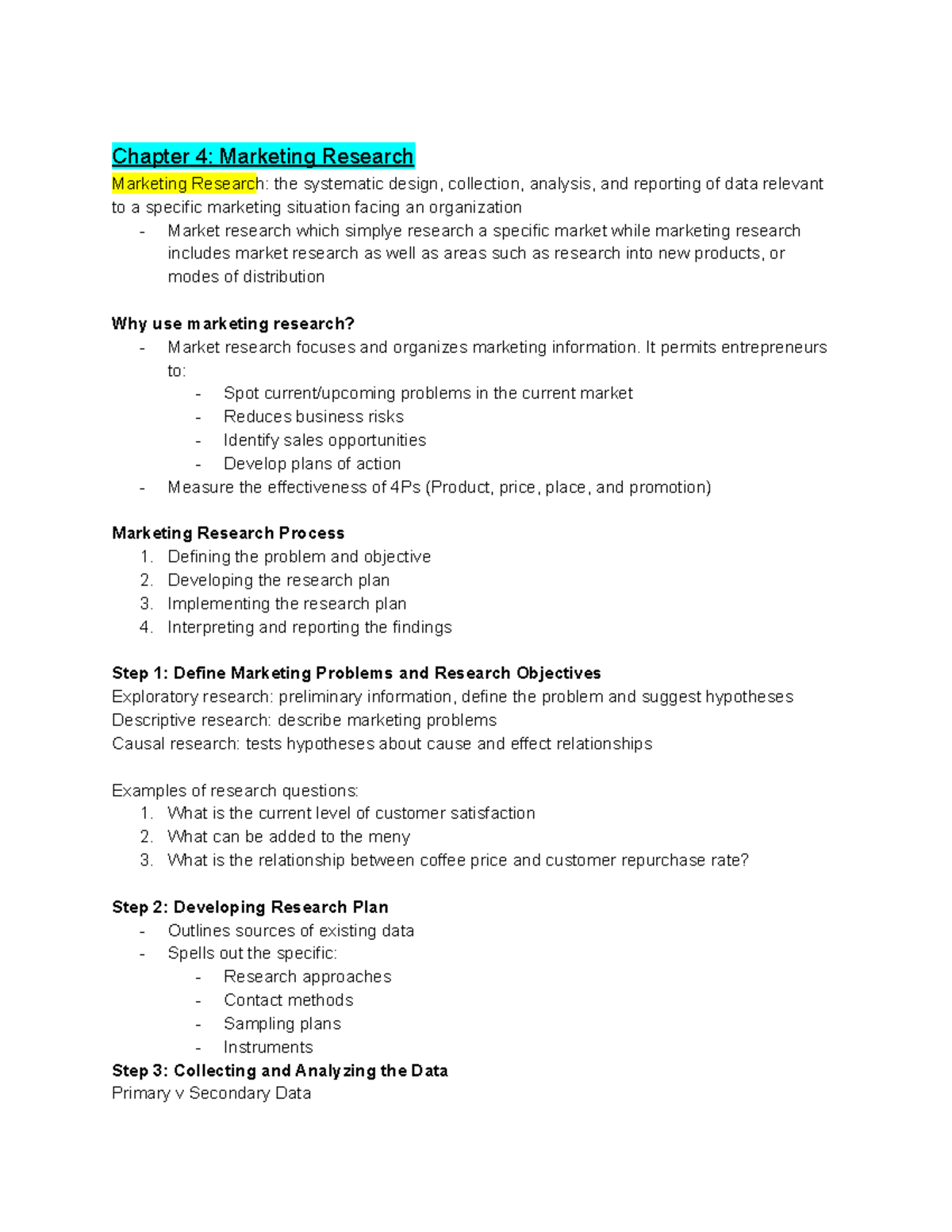 Exam 2 Study Guide - Chapter 4: Marketing Research Marketing Research ...