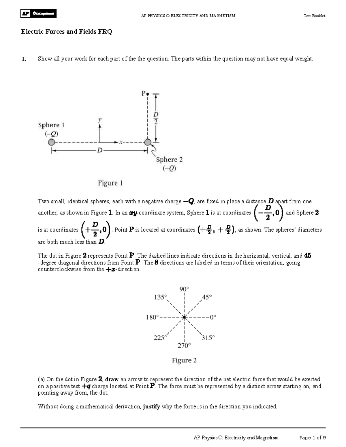 AP PHYSICS C: ELECTRICITY AND MAGNETISM Test Booklet - Electric Forces ...