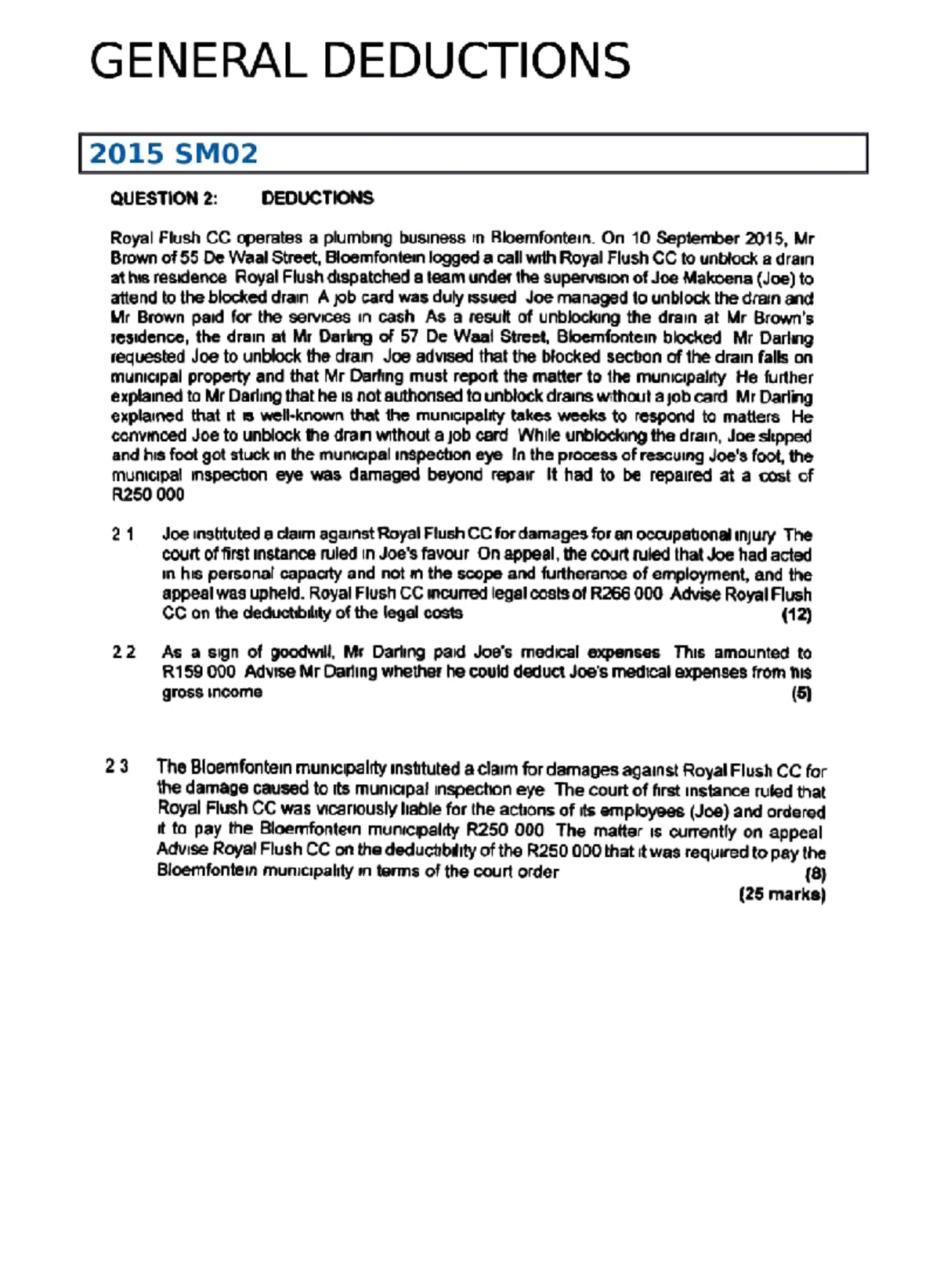 Unisa Tax Law General Deduction Case Studies & Questions [4394] - Studocu
