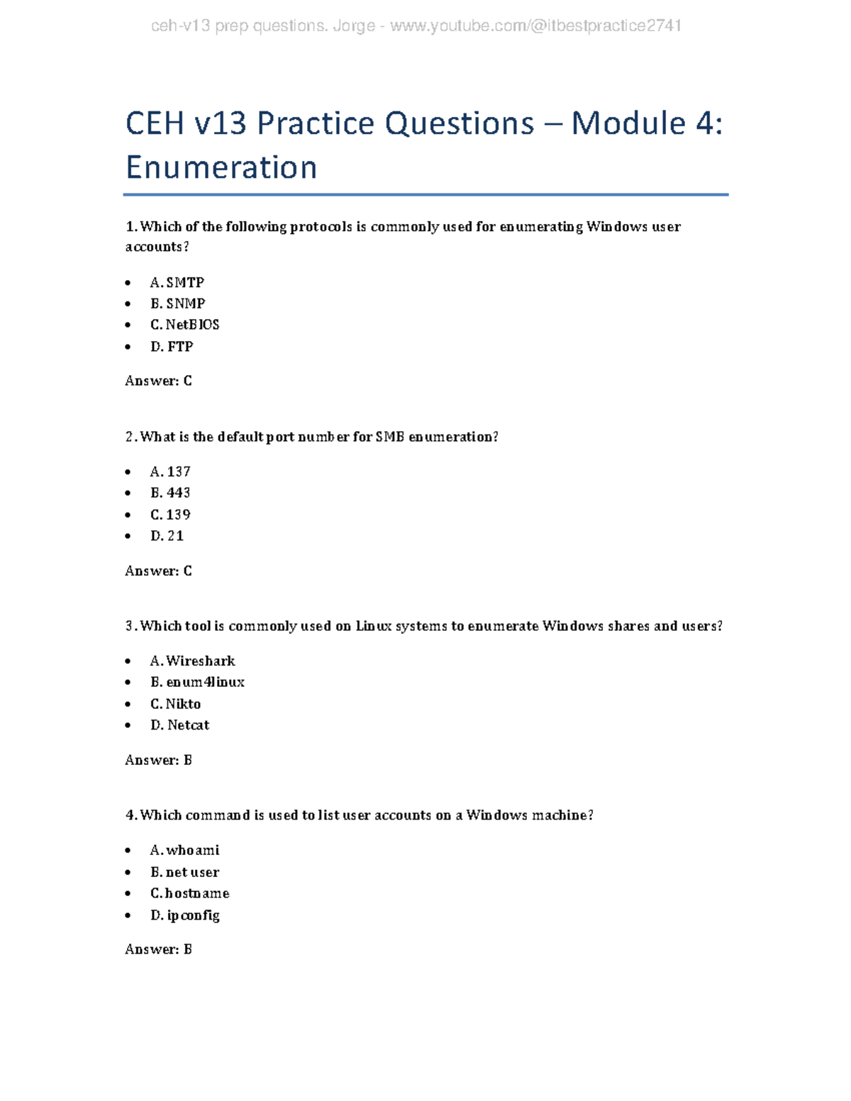 CEH v13 Module 4: Enumeration Practice Questions and Answers - Studocu