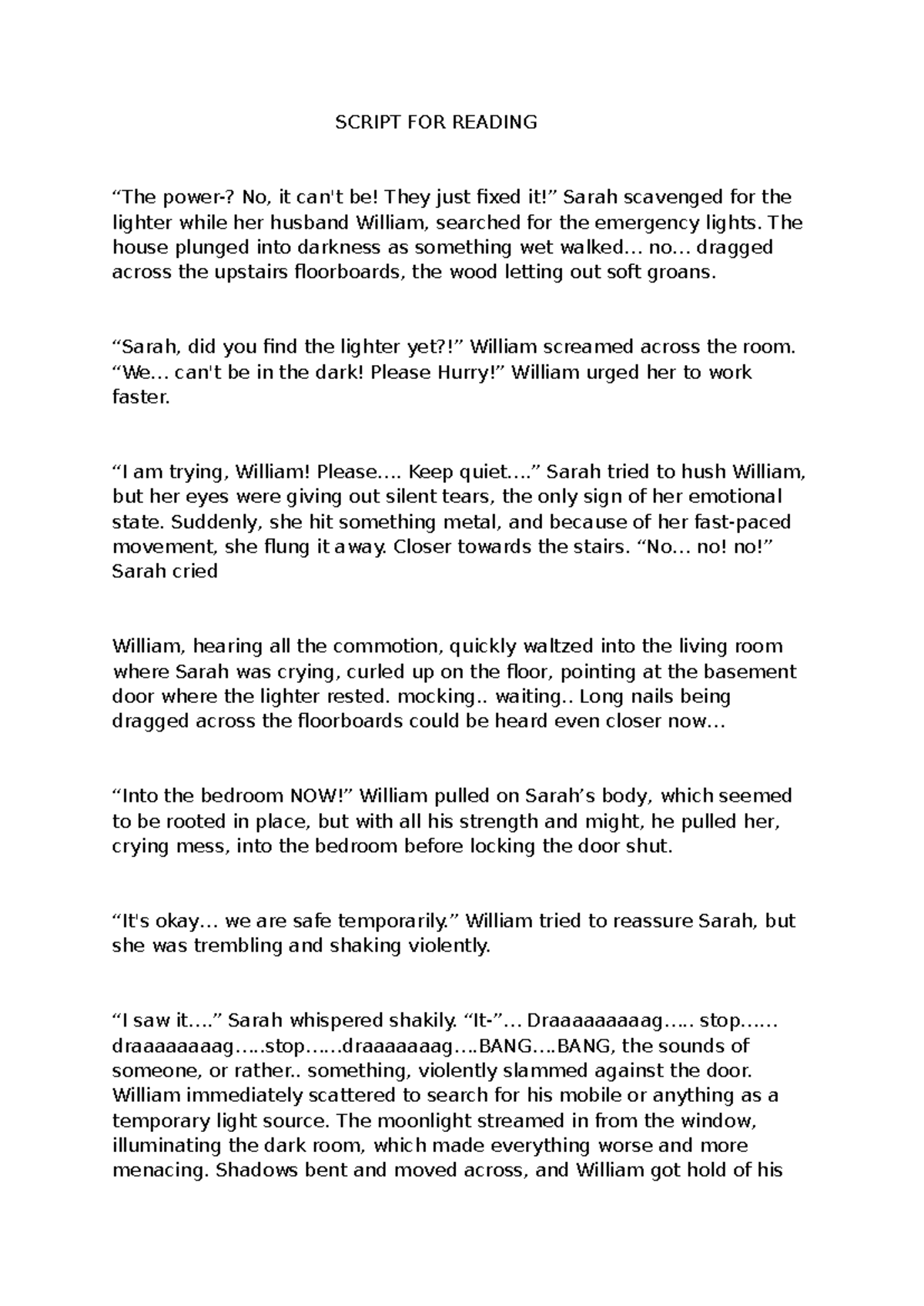 SCRIPT FOR READING: A Dark Encounter with Fear - Studocu