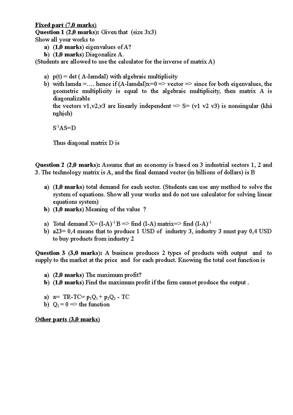 Advanced Maths 101 Final Exam: Sample Test Questions and Solutions ...