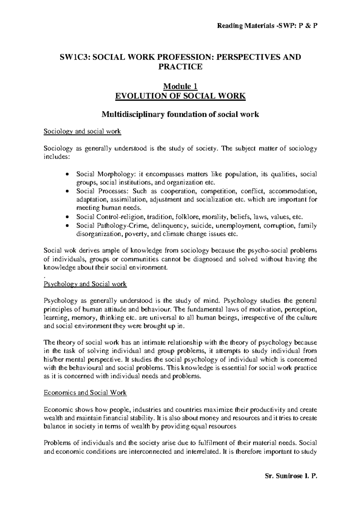 SW1C3: Social Work Profession - Perspectives & Practice Module 1 ...