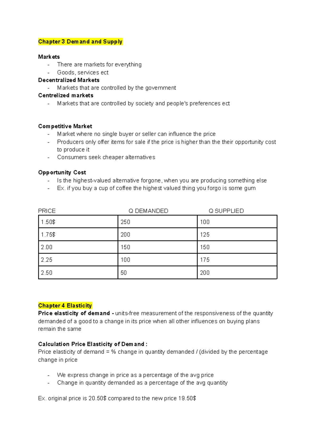 ECON 1050 - Chapter 3 & 4: Demand, Supply, and Elasticity Concepts ...