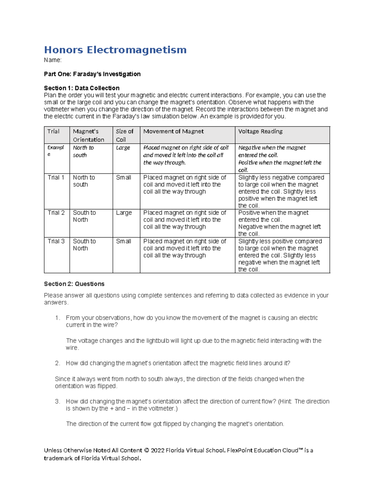 Worksheet 04 06 - Lab: Honors Electromagnetism Data Collection ...