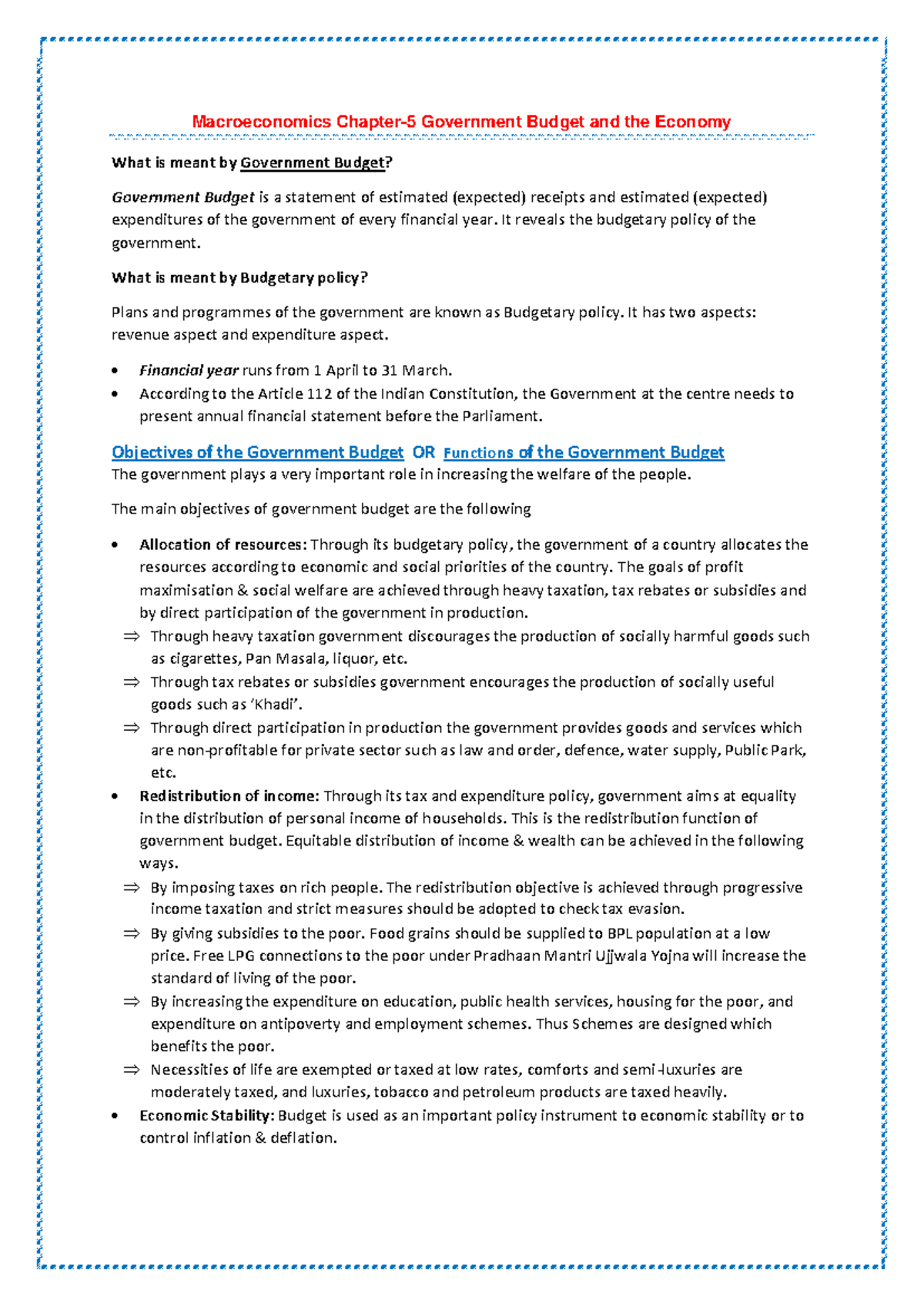 Macroeconomics Chapter-5 Government Budget and the Economy - It reveals ...