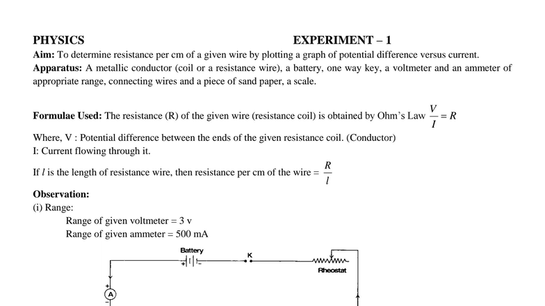 XII Physics Practical - Experiments on Resistance and Optics - Studocu
