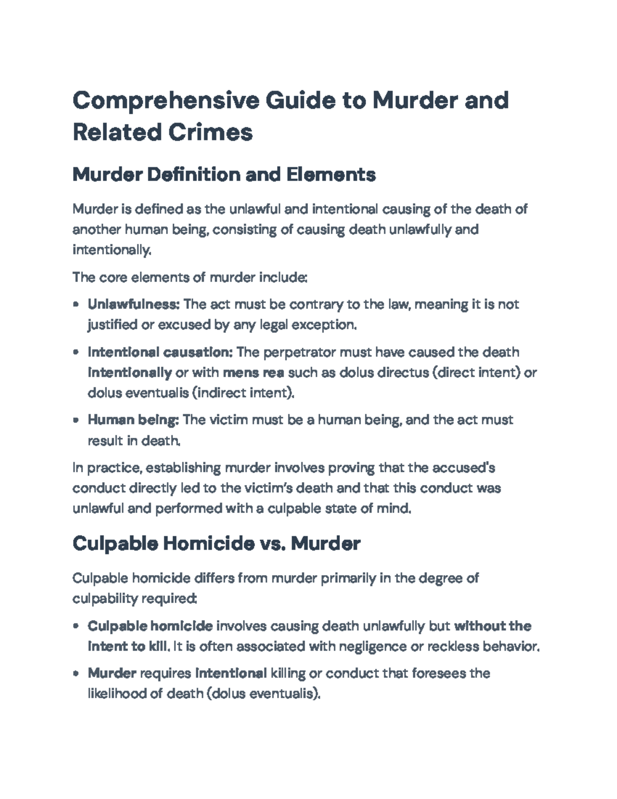 Comprehensive Overview of Murder Laws and Judicial Discretion (Law 101 ...