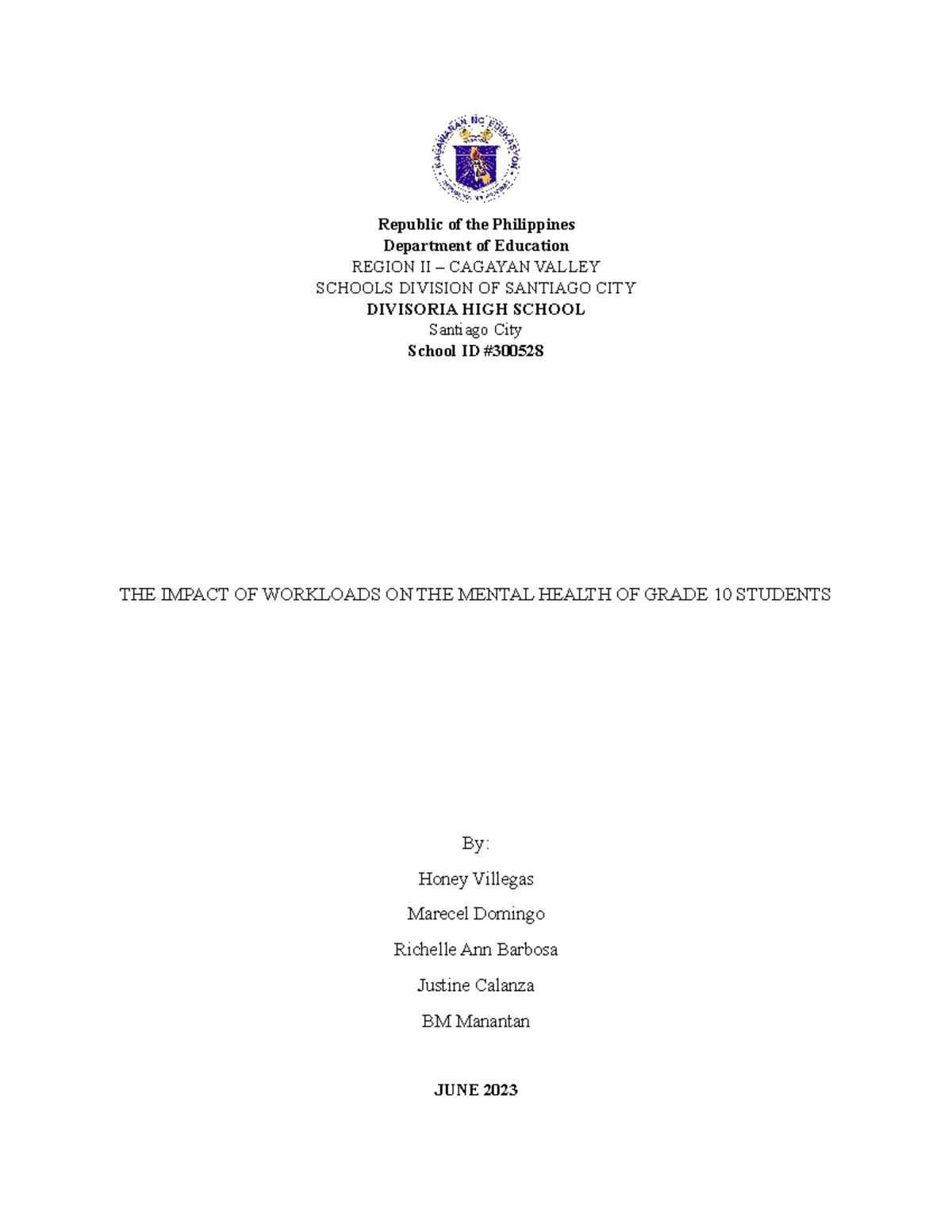 Final Research on Workloads' Impact on Grade 10 Students' Mental Health ...