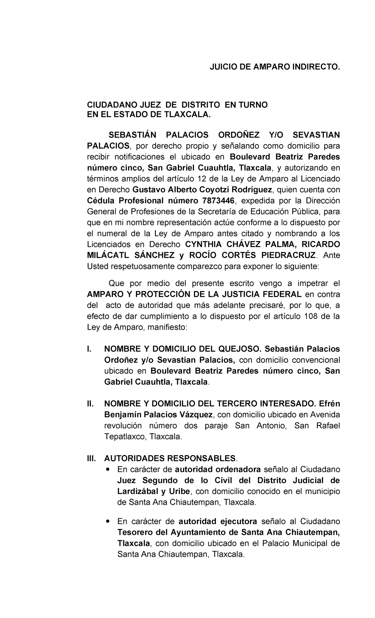 JUICIO DE AMPARO INDIRECTO: PROTECCIÓN DE DERECHOS EN TLAXCALA - Studocu