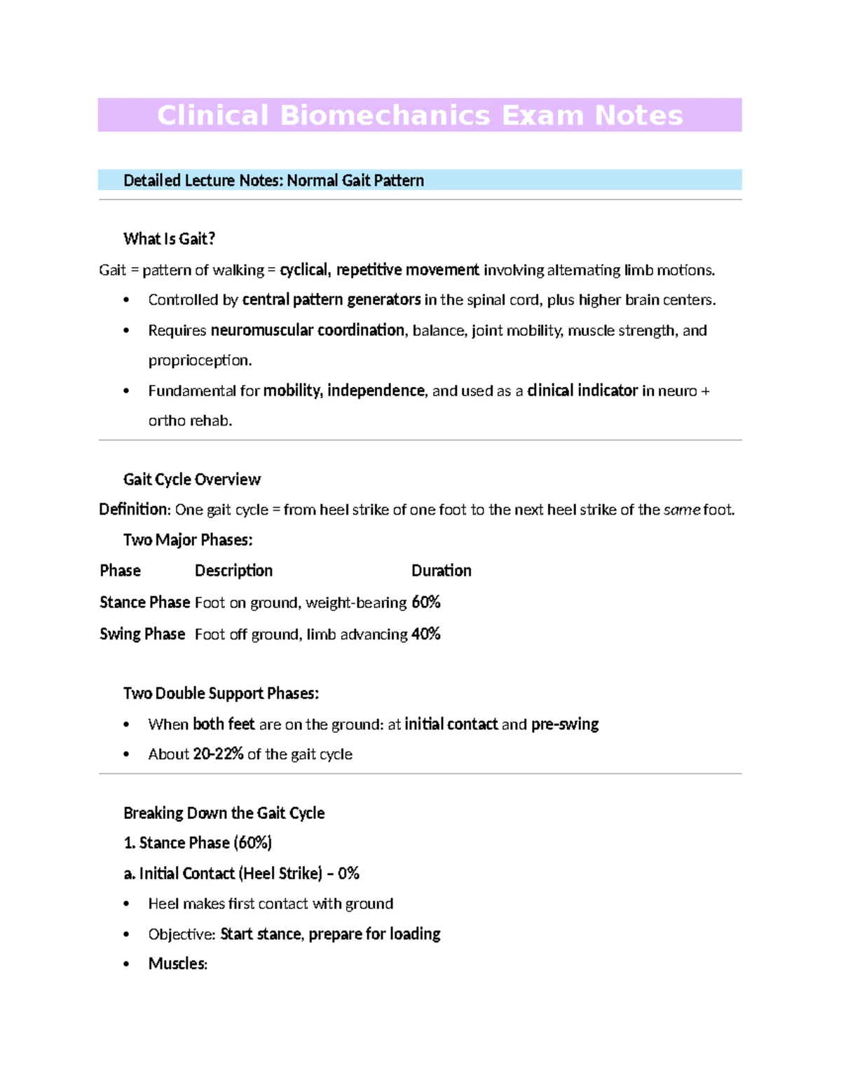 Clinical Biomechanics Exam Notes: Abnormal Gait Patterns Study Guide ...