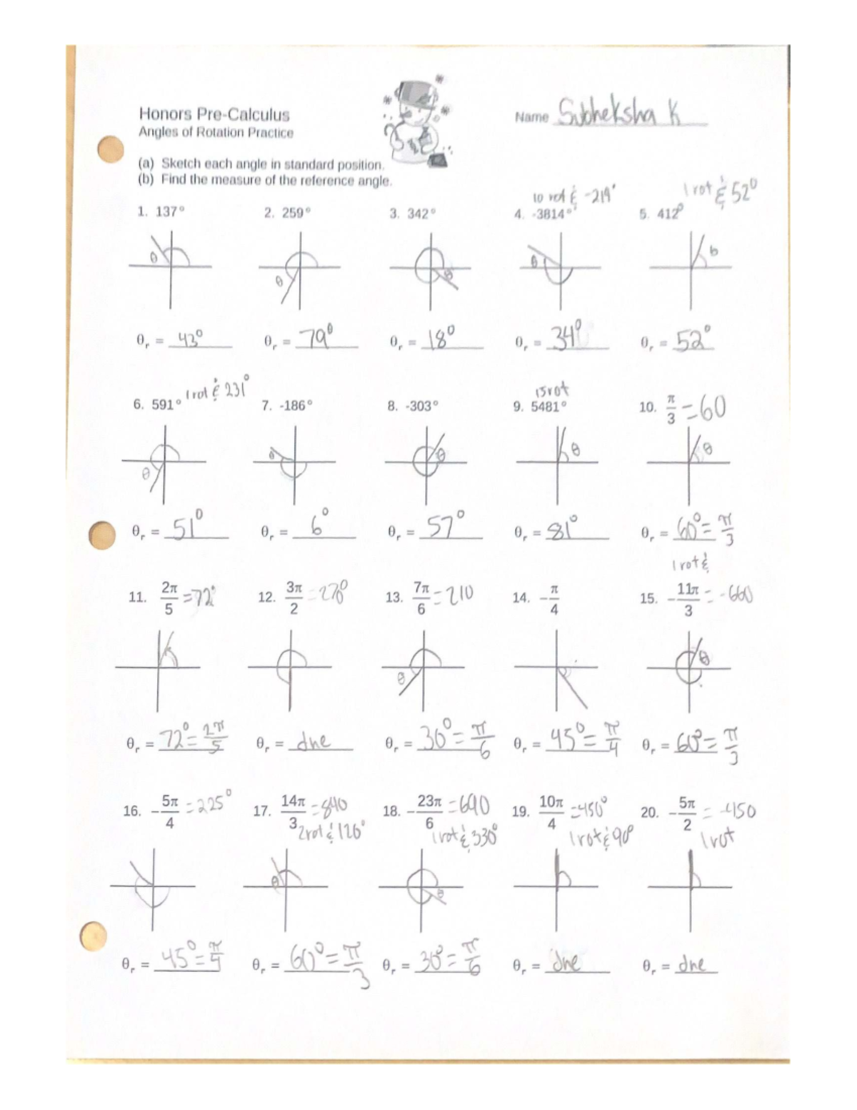 Honors Pre-Calculus - Angles of Rotation Practice - Studocu
