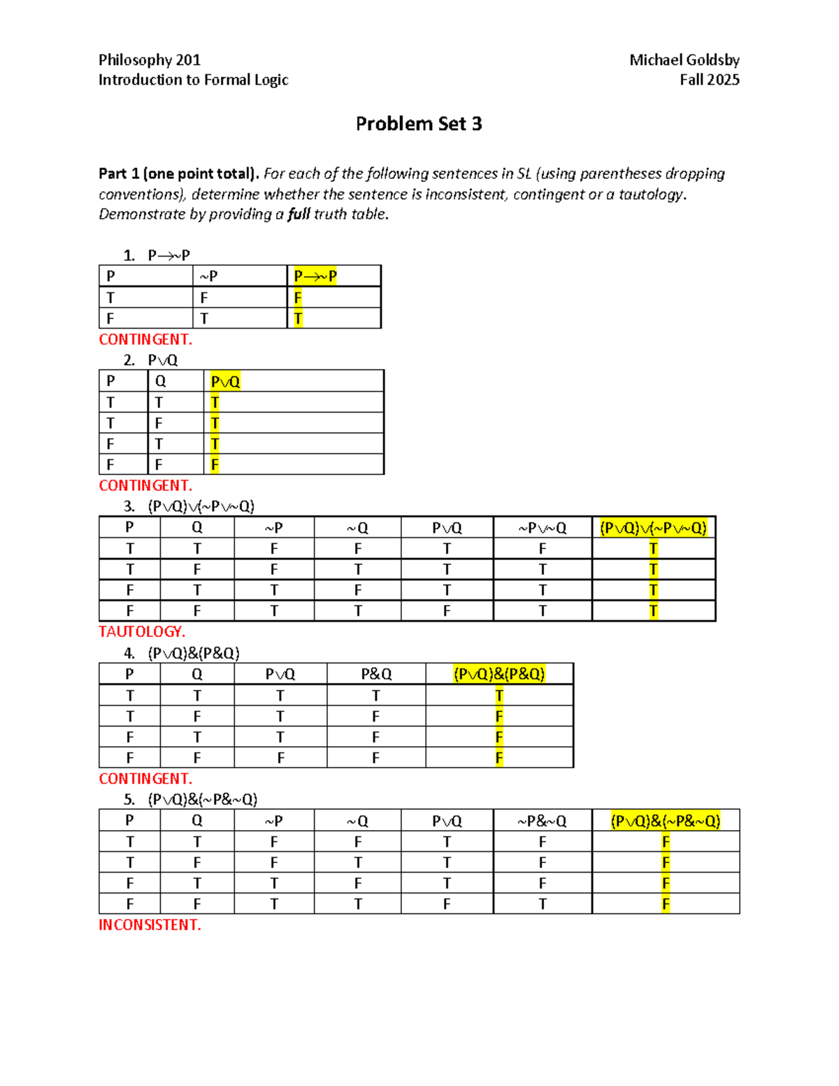 Philosophy 201: Intro to Formal Logic Problem Set 3 - Fall 2025 - Studocu
