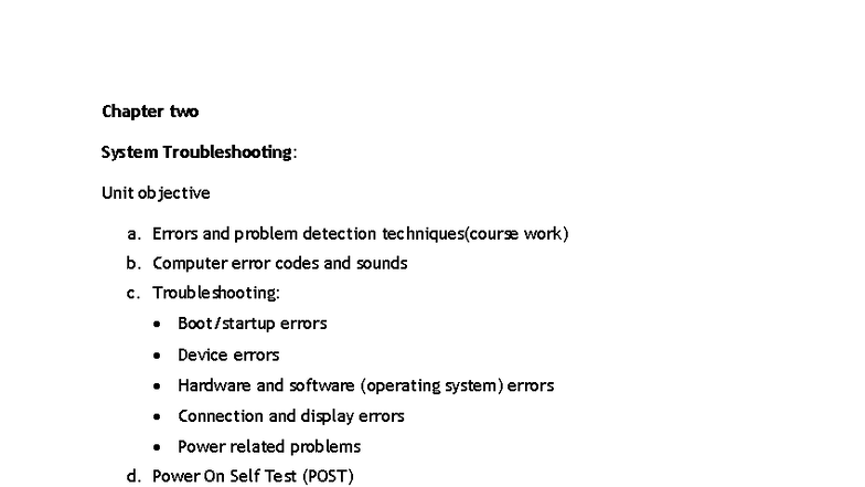 Chapter 2: System Troubleshooting Techniques and Error Codes - Studocu