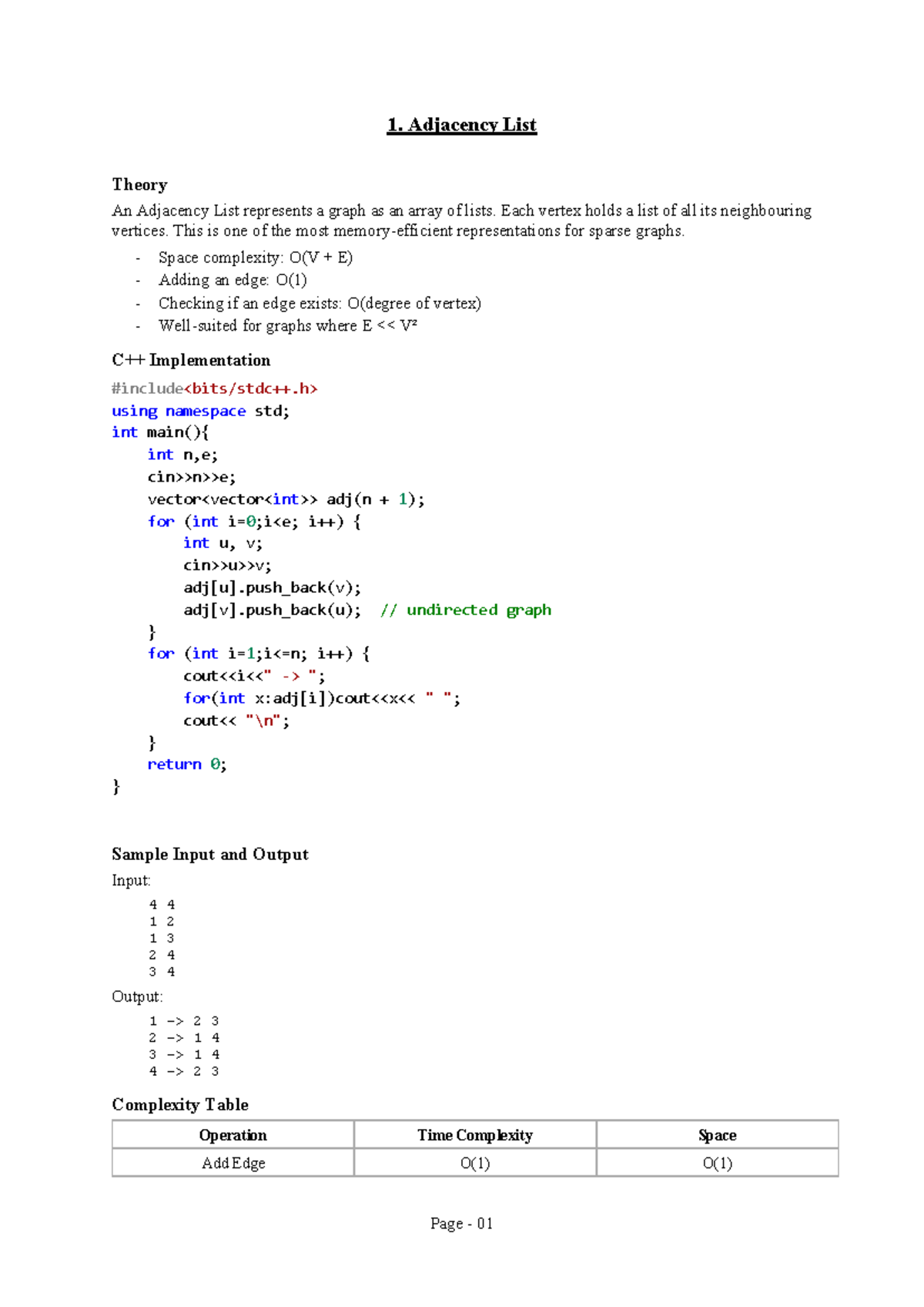 Algo Lab 02 - Graph Representation: Adjacency List & Matrix Theory ...