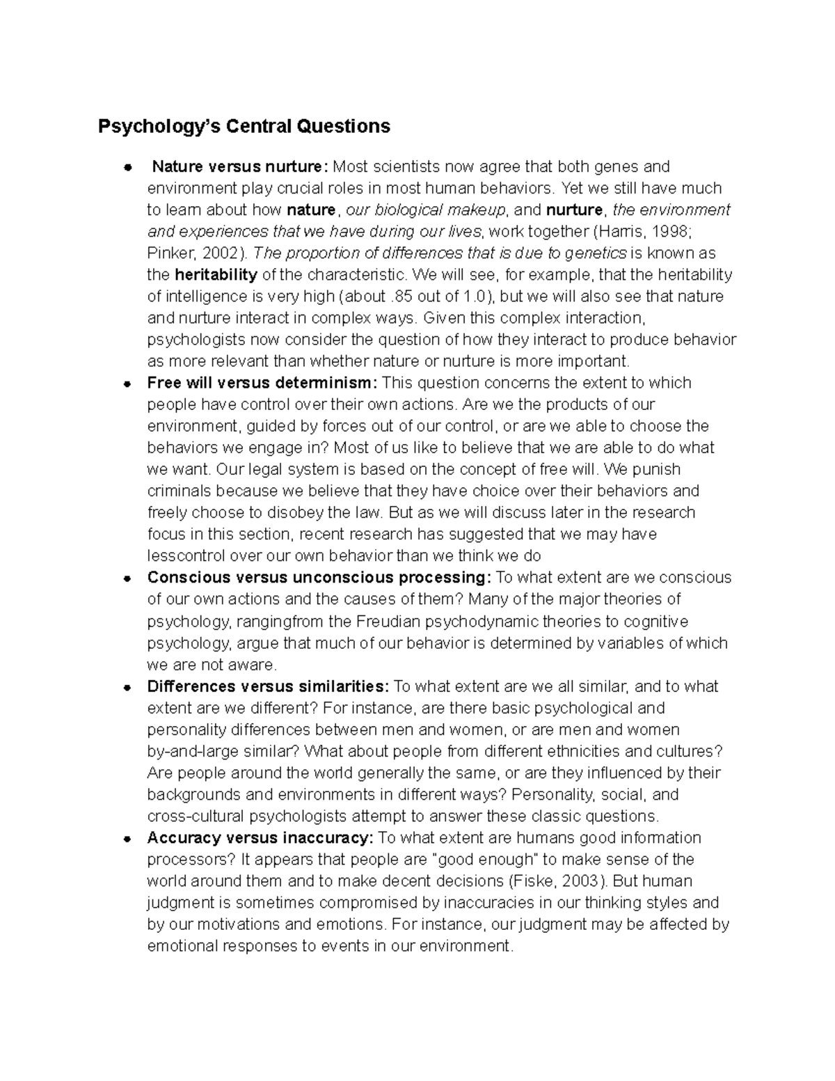 Chapter 1: Key Concepts in Psychology - Nature, Nurture & More - Studocu