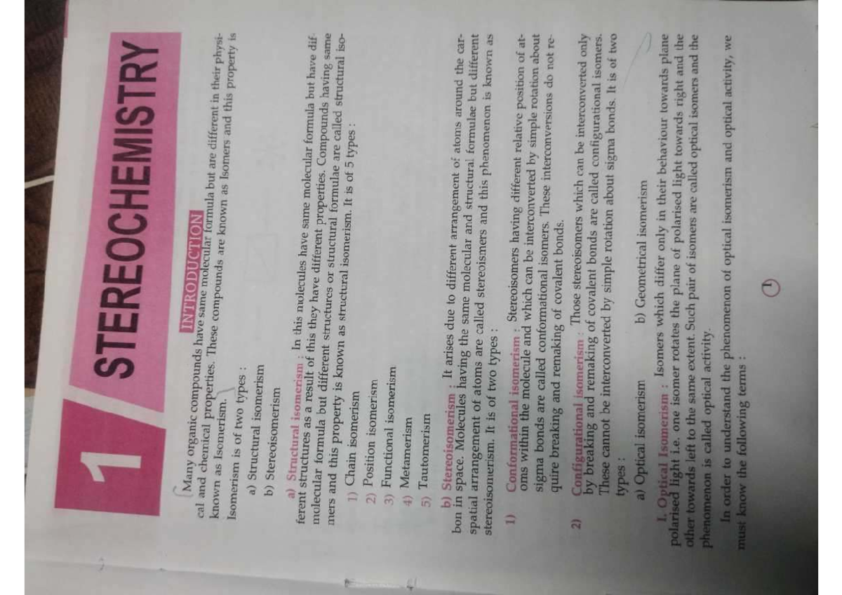 Unit 1 - Stereochemistry: Understanding Isomerism and Optical Activity ...