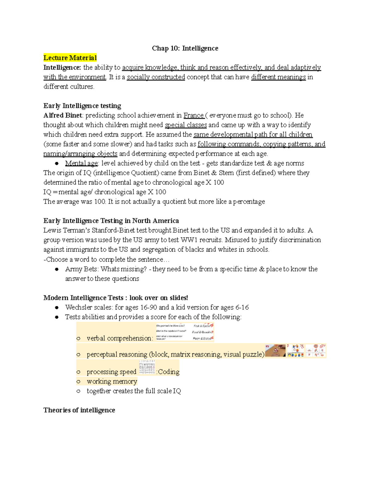 Chapter 10: Intelligence Lecture Notes (Psych 101) - Studocu