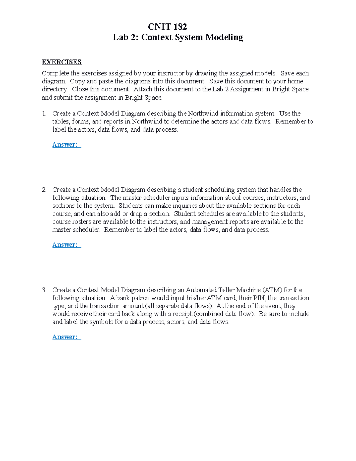 Lab 2 - CNIT 182 Context System Modeling Exercises Answers - Studocu