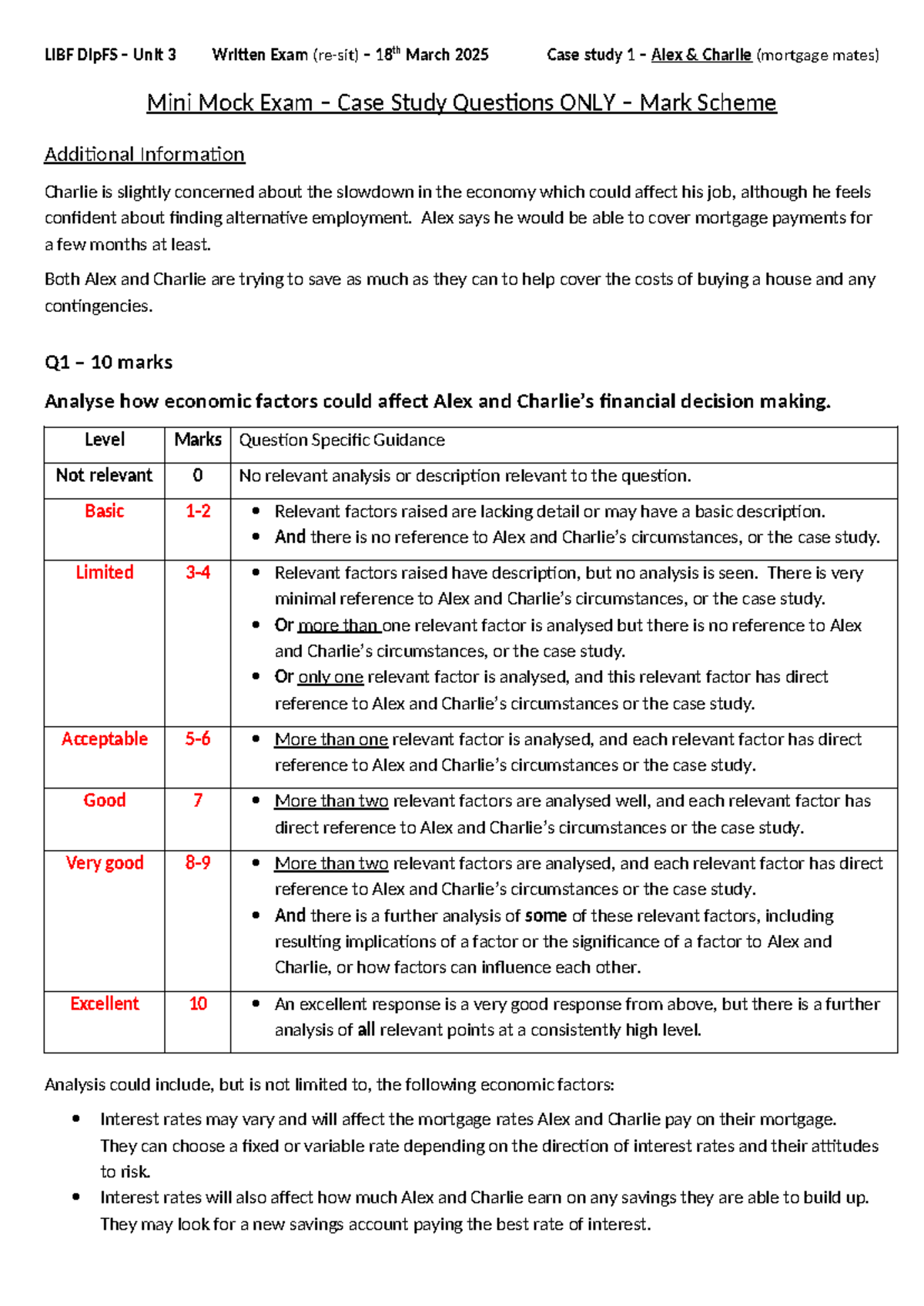 U3 2025-Mar Case Study 1 Mini Mock Exam Mark Scheme Analysis - Studocu