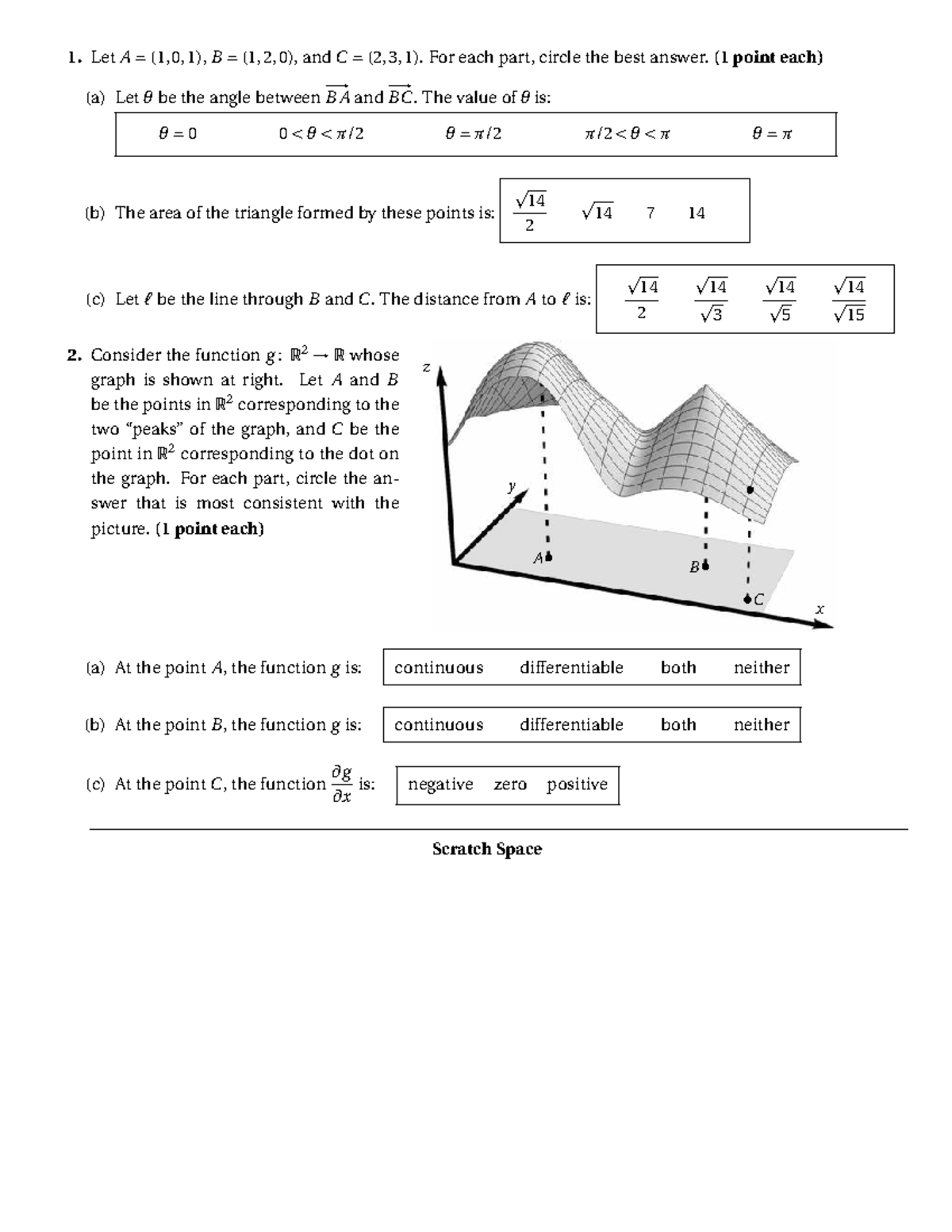 Final practice 7 - Let A = (1, 0, 1), B = (1, 2, 0), and C = (2, 3, 1 ...
