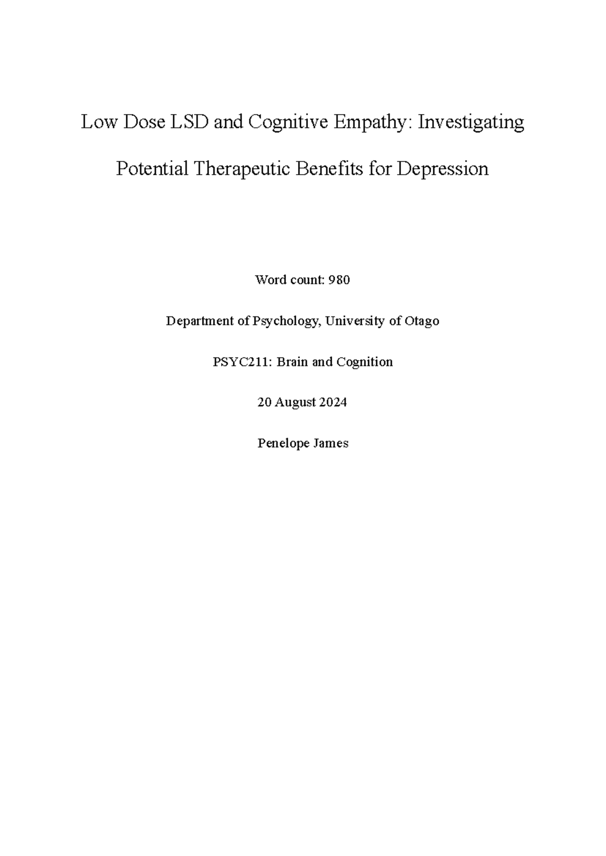 Literature Review Final - Low Dose LSD and Cognitive Empathy ...