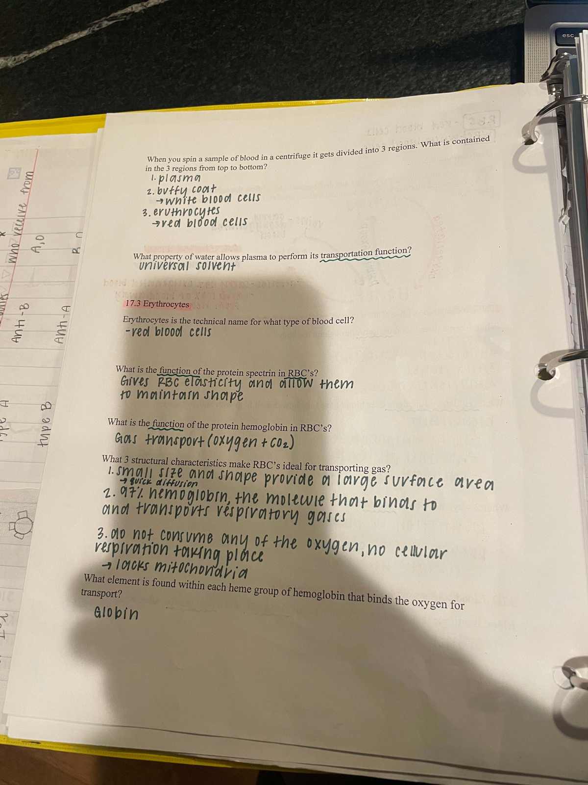 Final Exam Review Notes for Course Code XYZ123: Blood Components ...