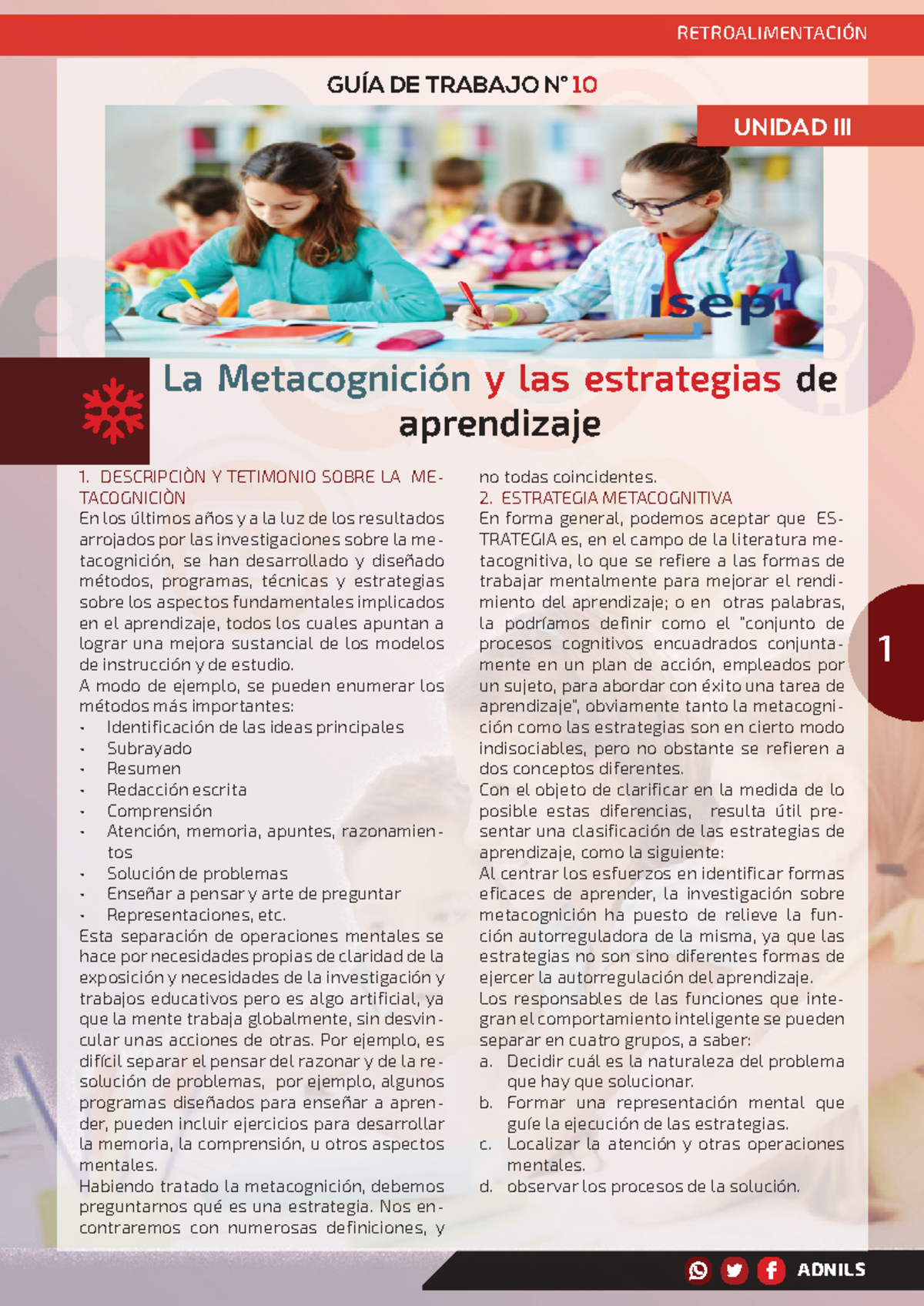 GUÍA 10 - Metacognición y Estrategias de Aprendizaje en el Pensamiento ...
