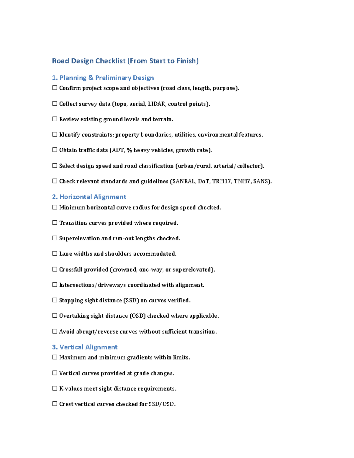01 Road Design Checklist: Comprehensive Guide from Start to Finish ...