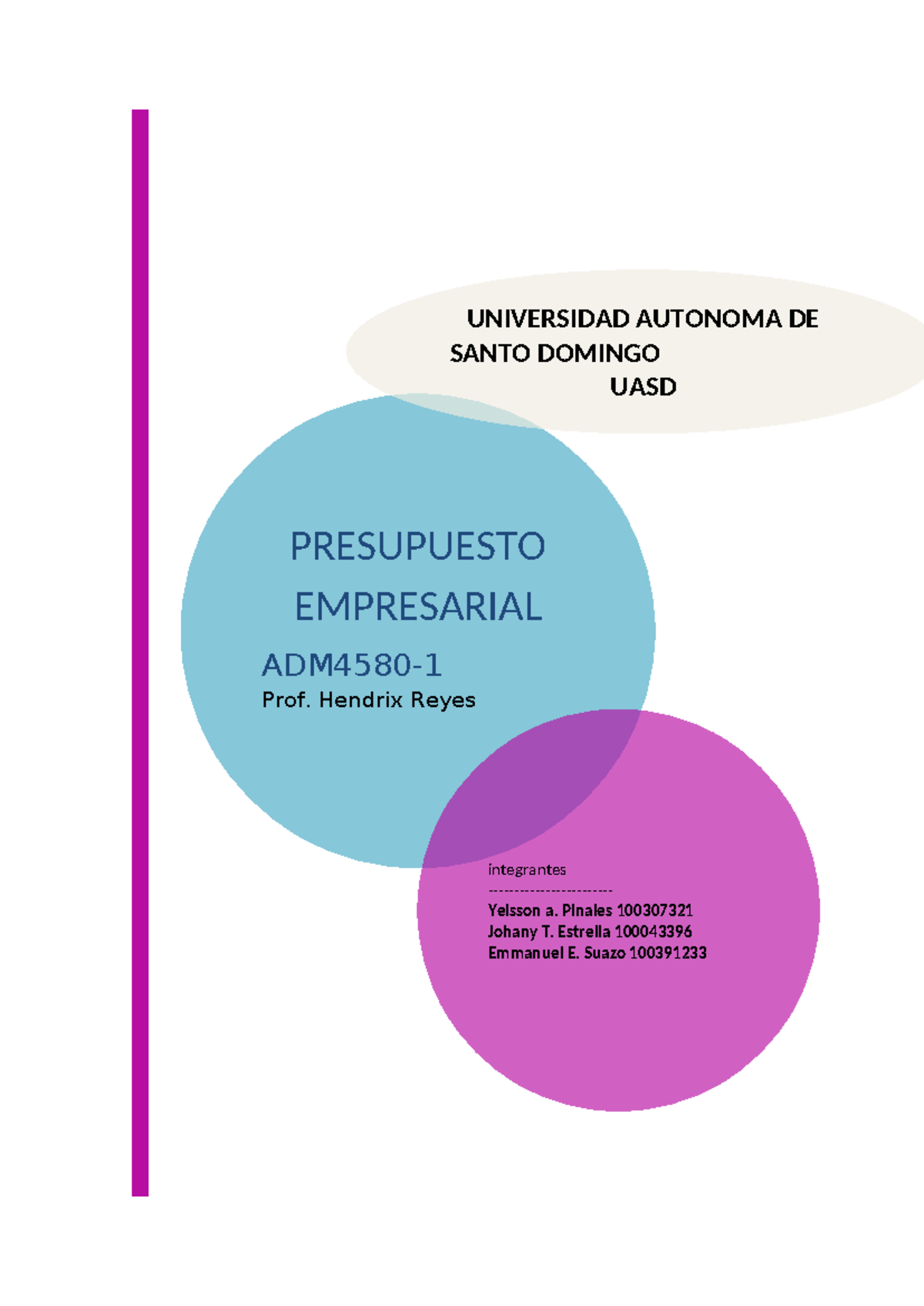 Trabajo de Presupuesto de Costos de Producción ADM4580 - Prof. Hendrix ...