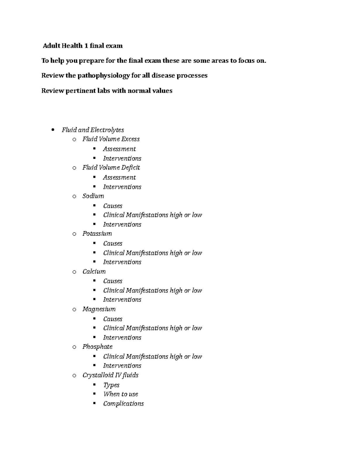 AH1 final exam study guide - Adult Health 1 final exam To help you ...