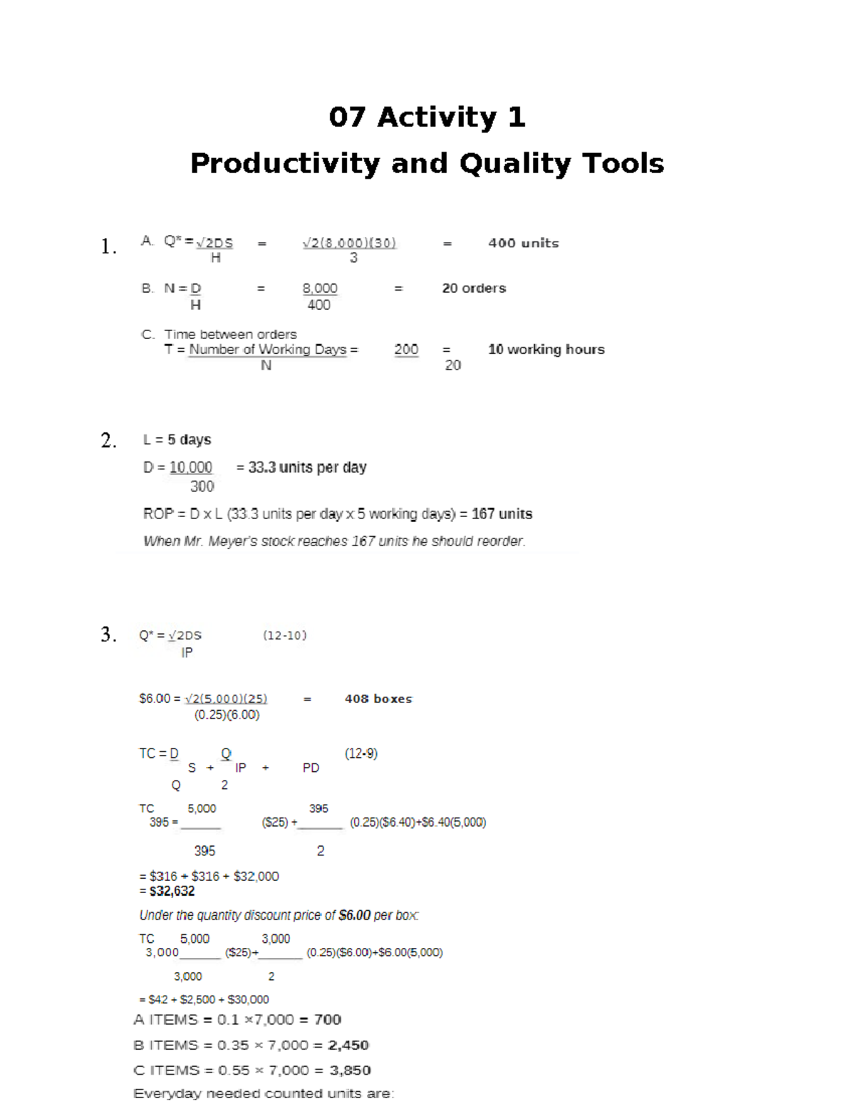 07 Activity 1 - Summary of Productivity & Quality Tools in BSBA OM ...
