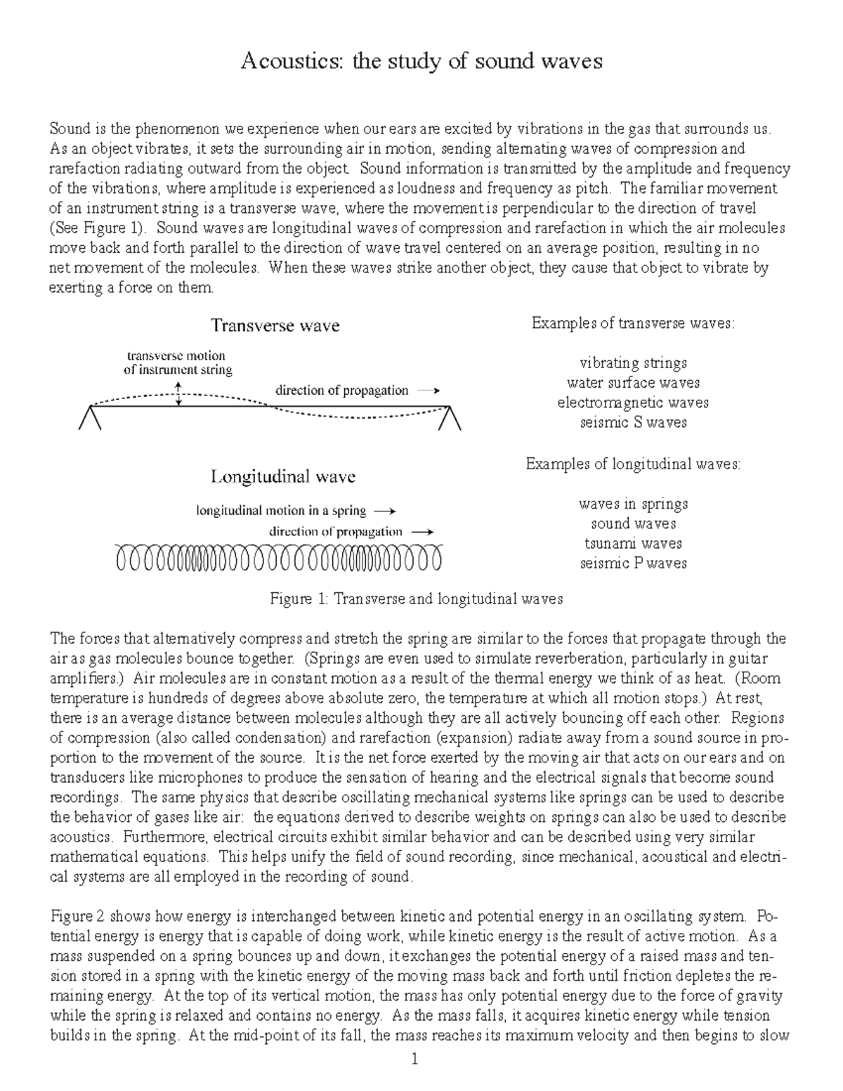 Lecture 1-Acoustics - Acoustics: the study of sound waves Sound is the ...