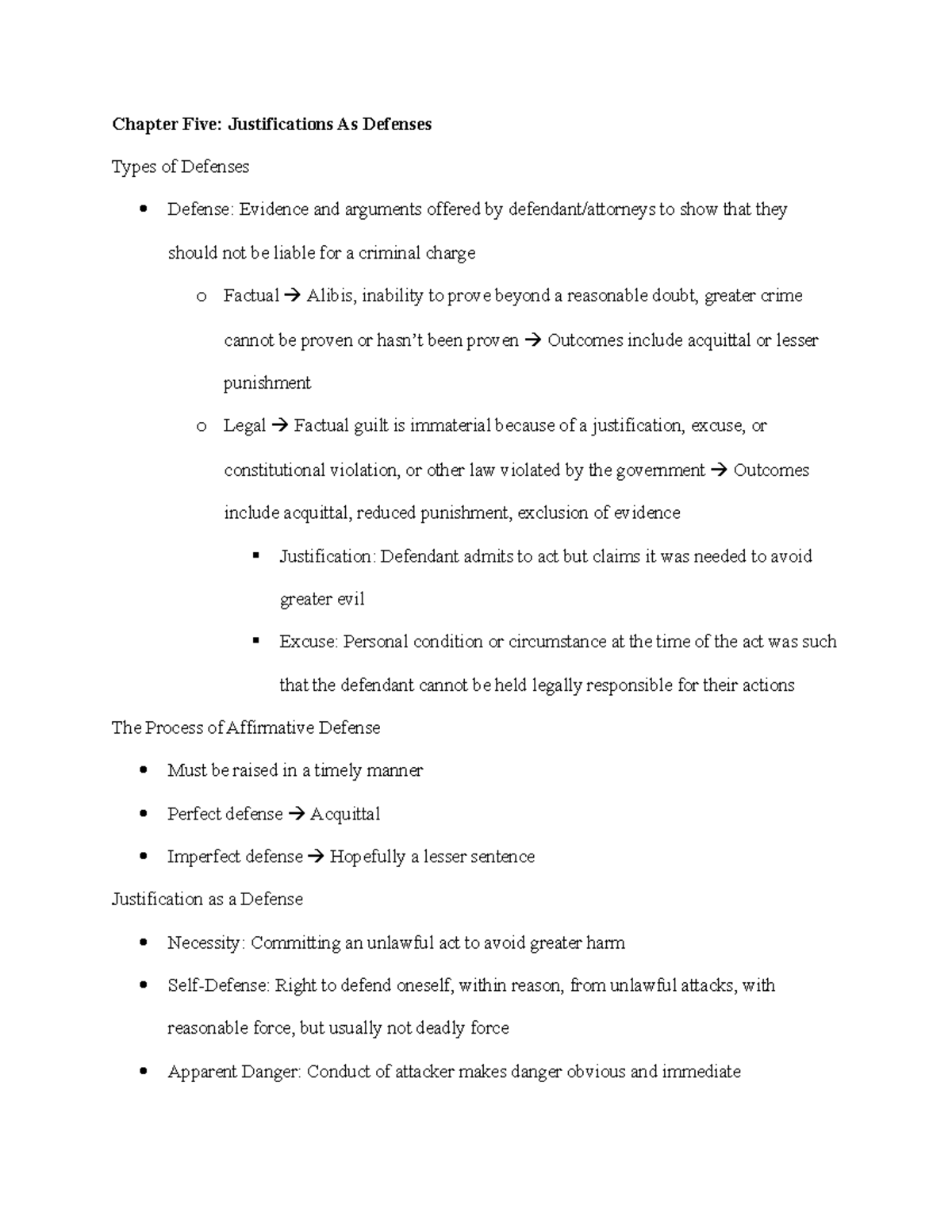 JUS 455 5 - Lecture notes week 5 - Chapter Five: Justifications As ...