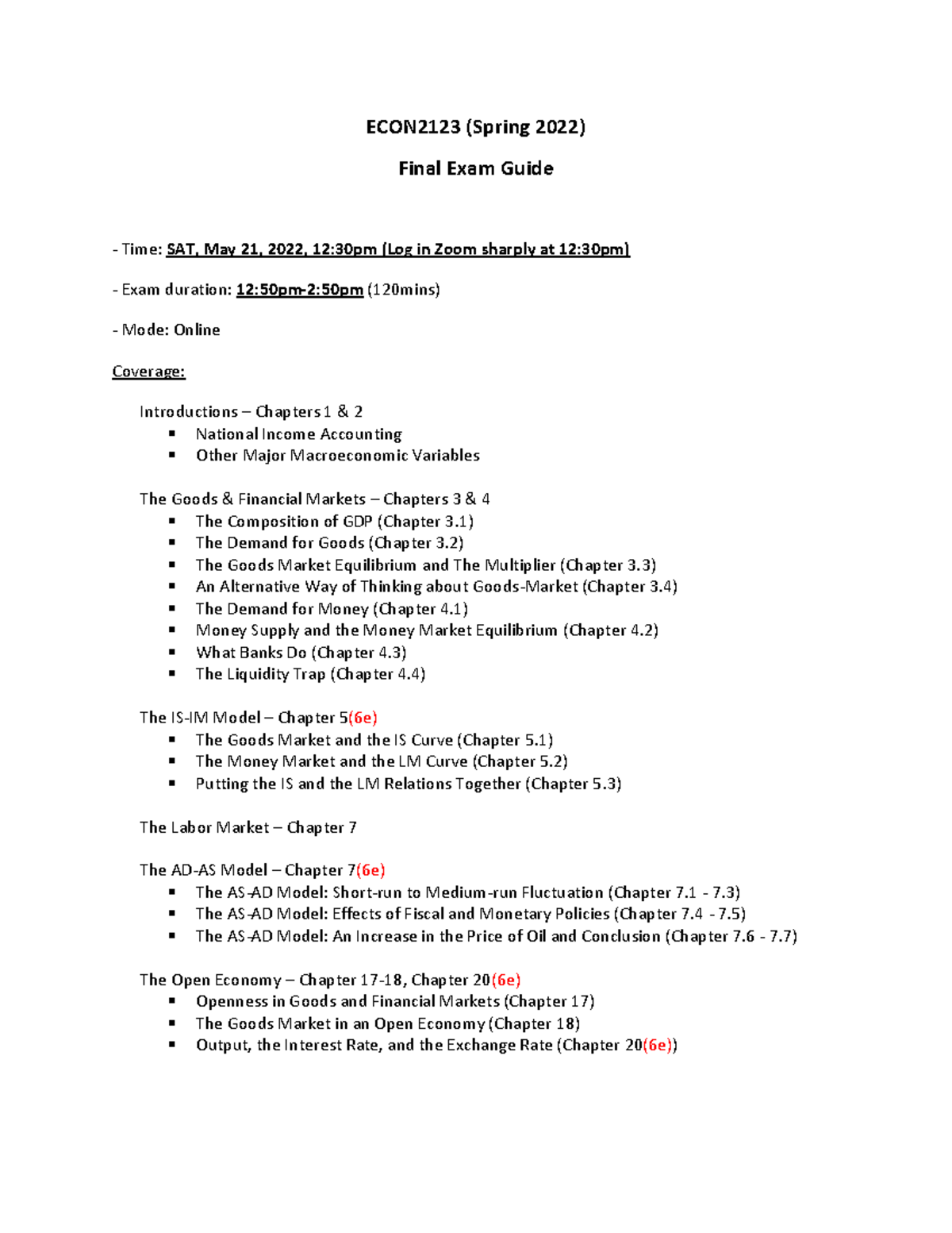 Final Exam Guide for ECON2123 Spring 2022: Key Topics and Tips - Studocu