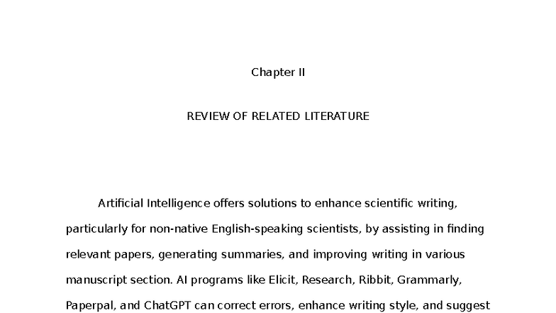 Chapter II: RRL on AI in Scientific Writing and Education - Studocu
